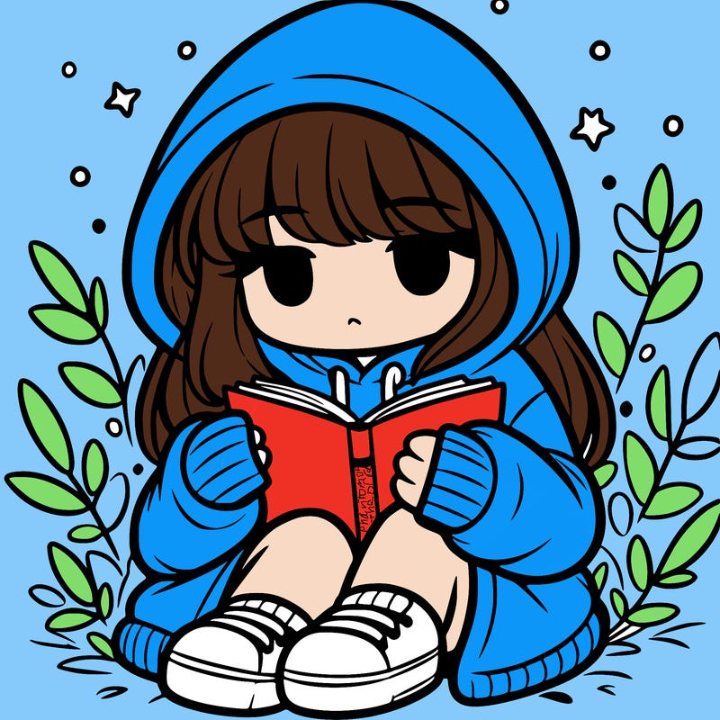 girl in oversized hoodie reading a book