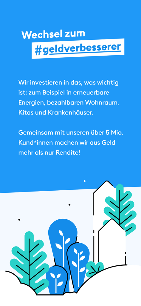 DKB app screenshot describing ethical investments in renewable energy and social housing