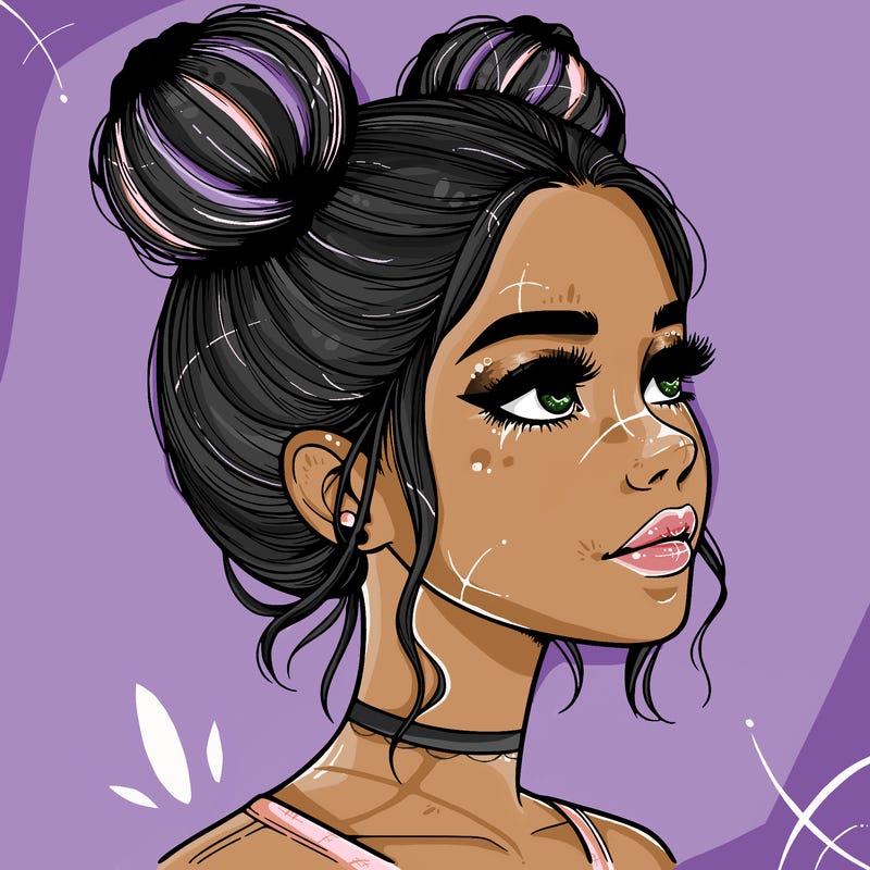 realistic girl with buns on the top of her head