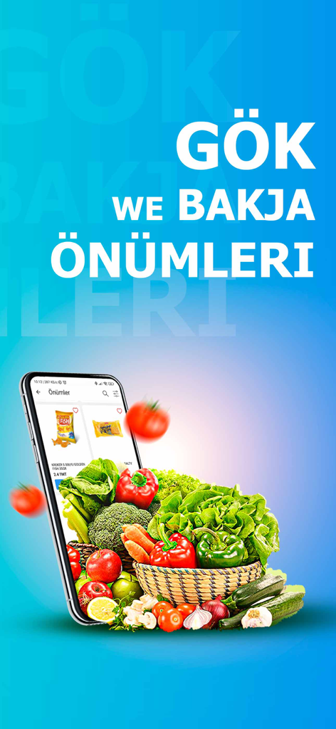 PostShop - PostShop mobile app interface featuring a basket of fresh vegetables and grocery delivery options