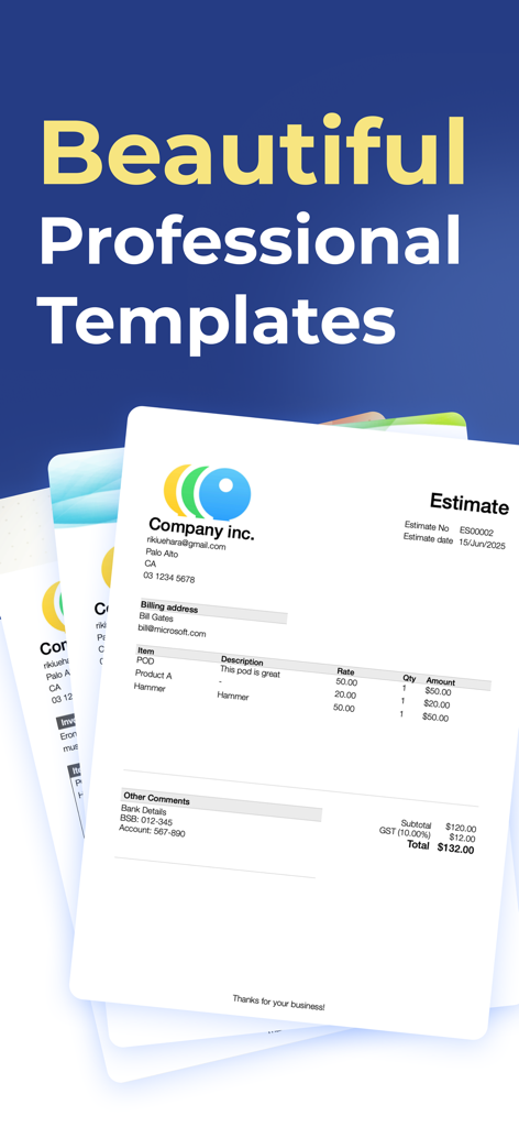 Estimate Maker, Contractor Pay - Professional estimate templates for contractors and small business owners