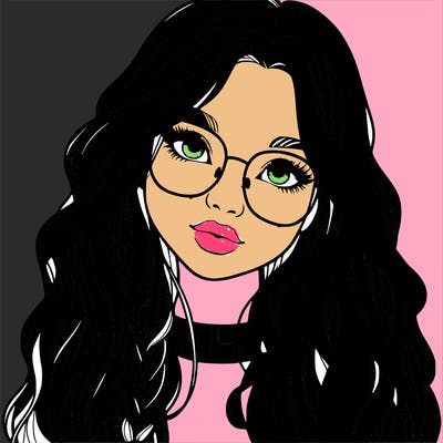 girl with long hair and freckles and glasses realistic