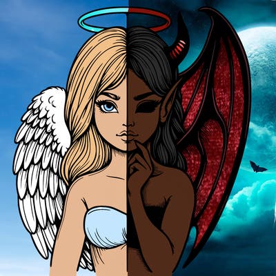 realistic angel half demon