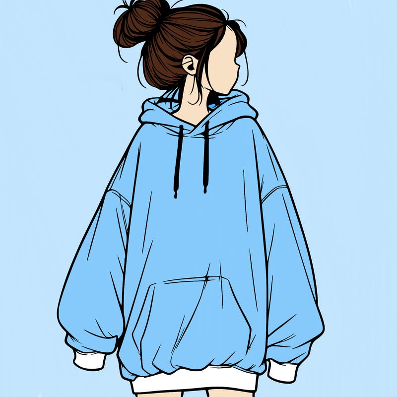 realistic girl with a oversized sweatshirt on and a bun