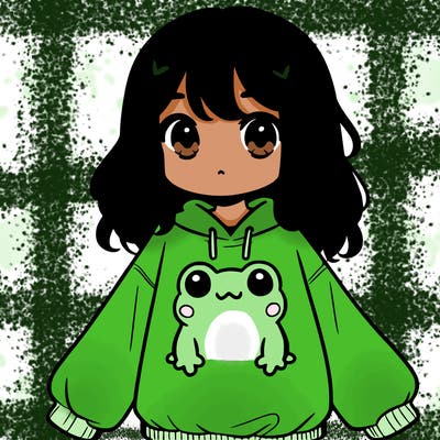 girl wearing frogging sweatshirt