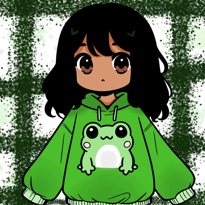 girl wearing frogging sweatshirt