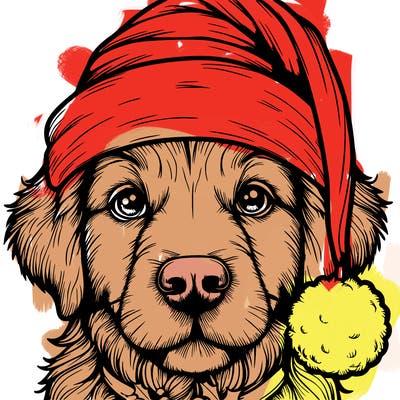 realistic dog with a christmas hat