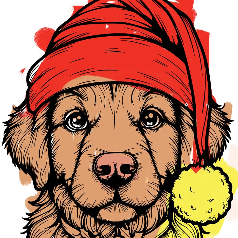 realistic dog with a christmas hat