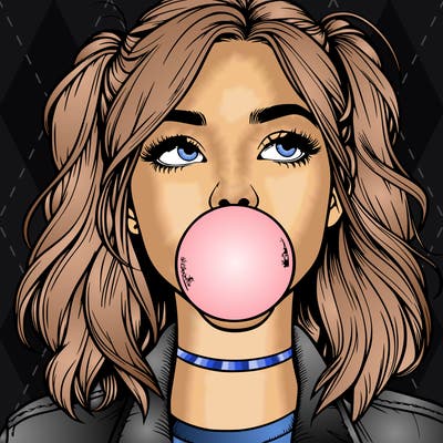 realististic girl blowing bubble -gum