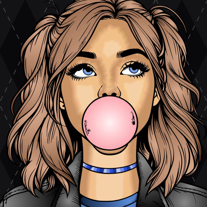 realististic girl blowing bubble -gum