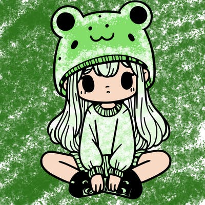 a girl wearing a frog hat and some frog socks