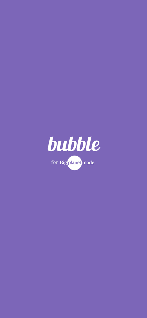 The splash screen of the bubble for BPM mobile app featuring the logo on a purple background.