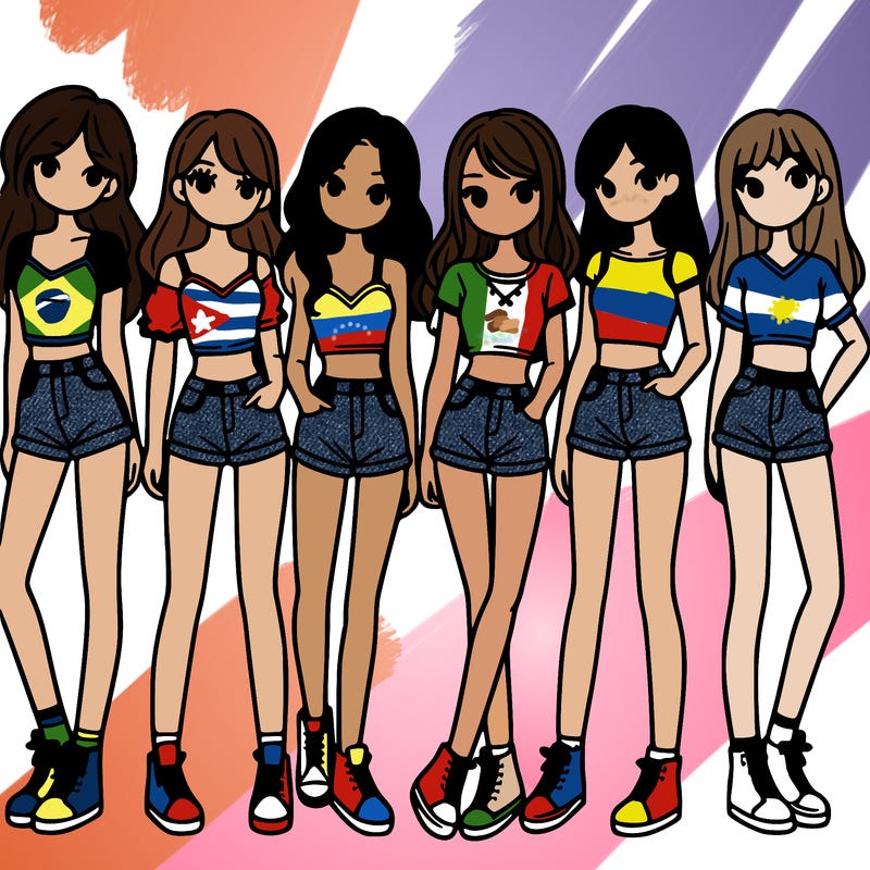 a group of girls wearing crop tops and shorts