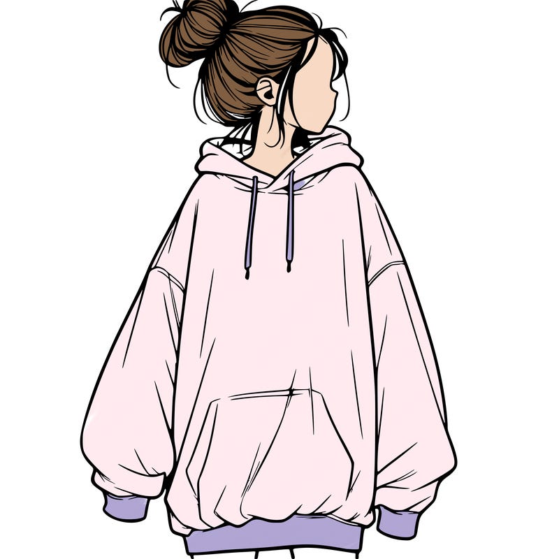 realistic girl with a oversized sweatshirt on and a bun
