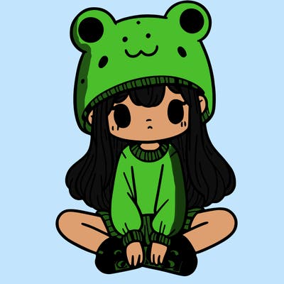 a girl wearing a frog hat and some frog socks