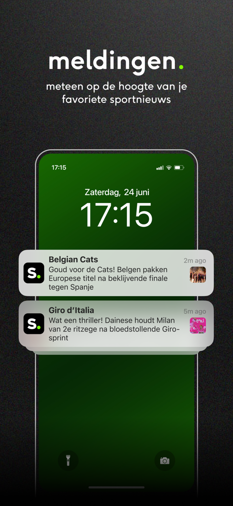 Sporza - Smartphone lock screen displaying sports news notifications from the Sporza app