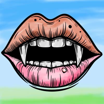 lips with vampire teeth