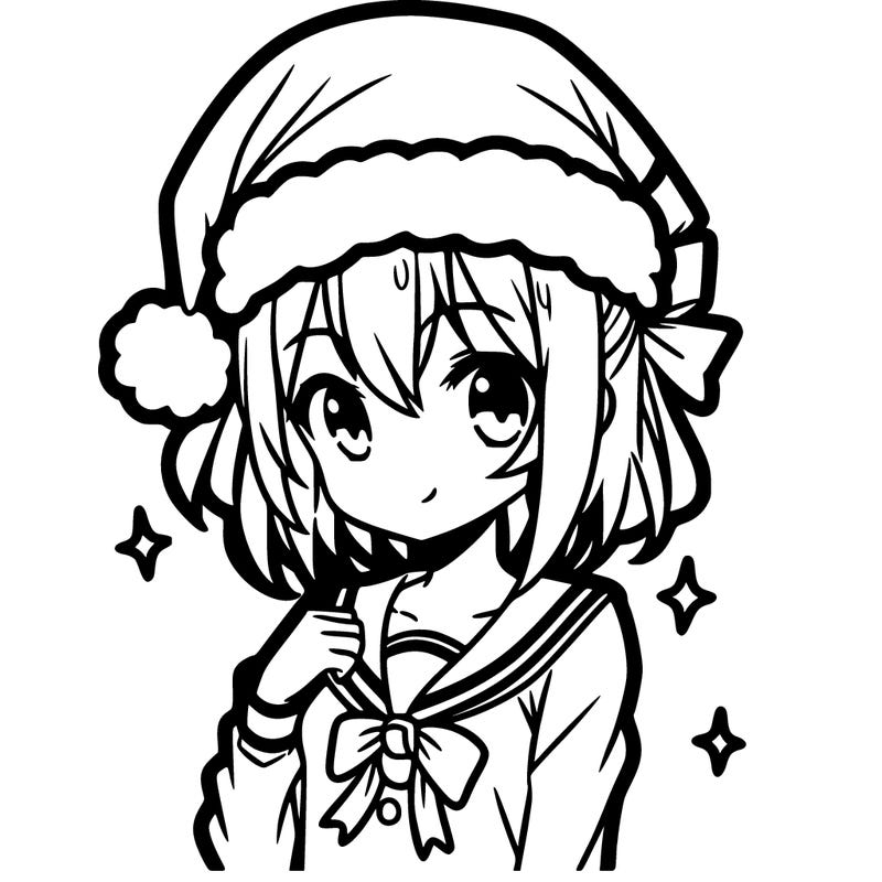 anime girl wearing a santa hat