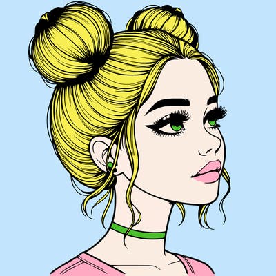 realistic girl with buns on the top of her head