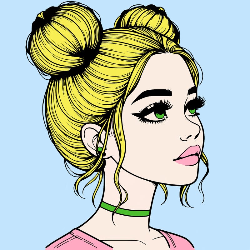 realistic girl with buns on the top of her head