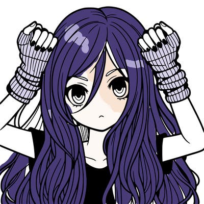 long haired girl with fingerless gloves