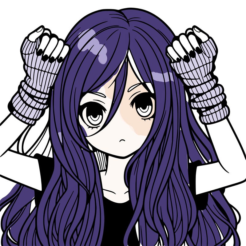 long haired girl with fingerless gloves