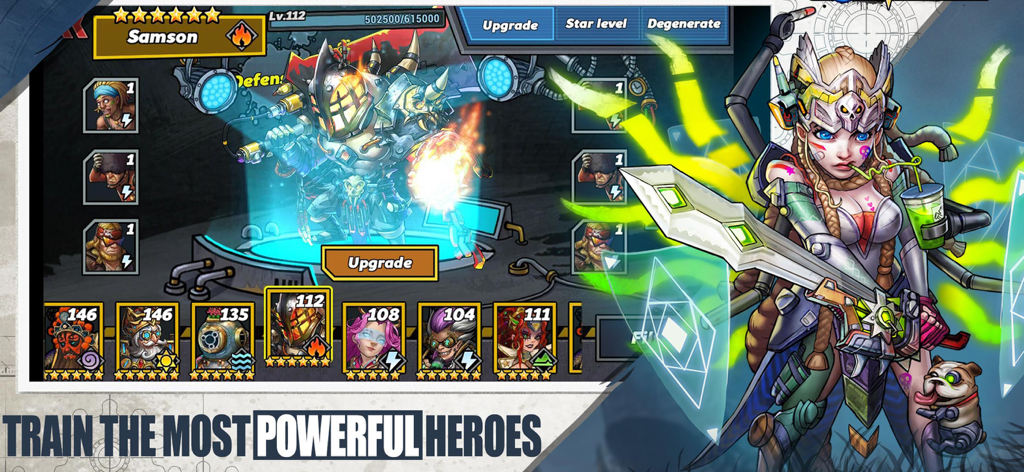 Clone Evolution: Cyber War - Hero training and upgrade screen in Clone Evolution Cyber War