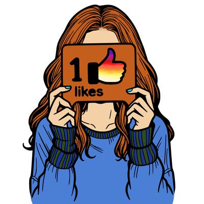 teen girl holding a  10 likes sign covering her face
