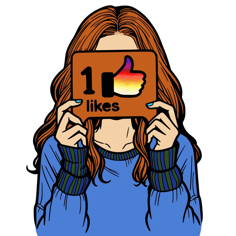 teen girl holding a  10 likes sign covering her face