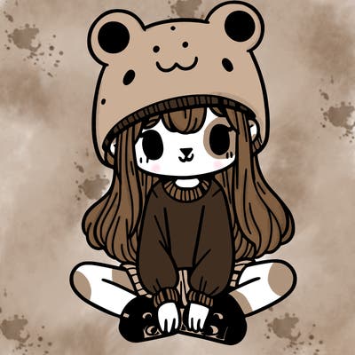 a girl wearing a frog hat and some frog socks