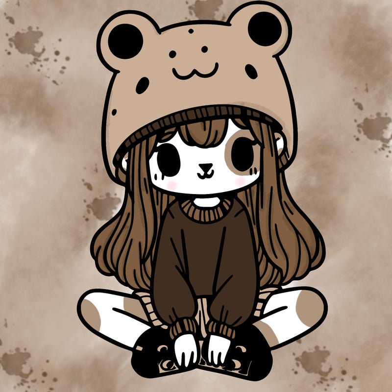 a girl wearing a frog hat and some frog socks