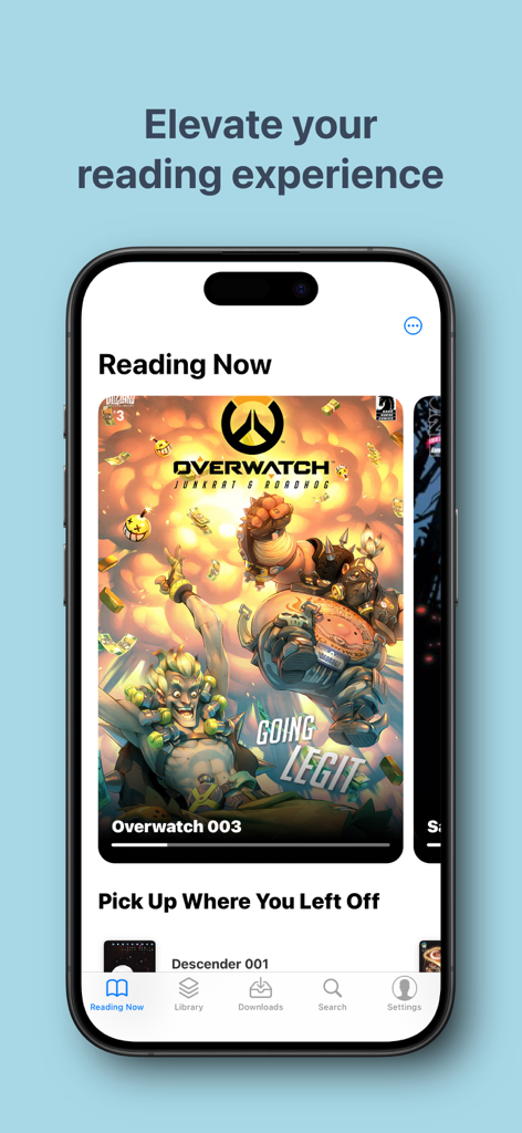 Panels - Comic Reader - Panels comic reader app interface on iPhone displaying current reading list and comic covers