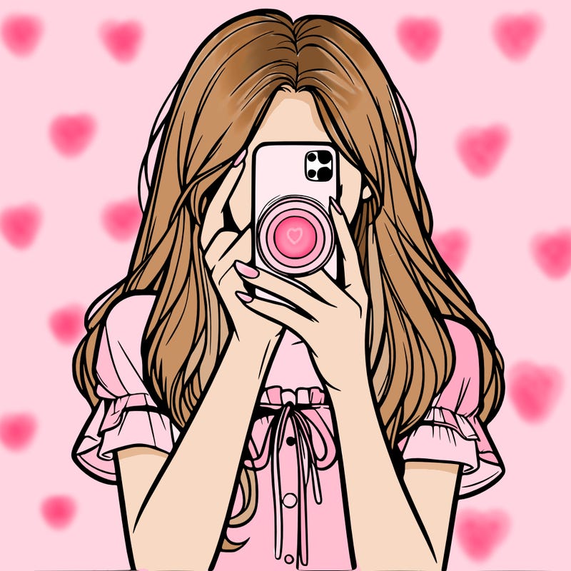 a realistic girl holding her phone taking pictures