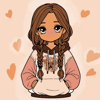 a realistic girl with a oversized hoodie and she has braids