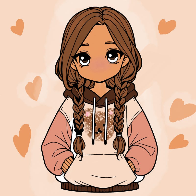 a realistic girl with a oversized hoodie and she has braids