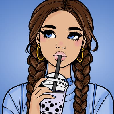 realistic girl with braided hair drinking boba