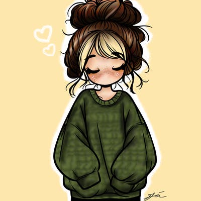 girl with baggy sweatshirt and messy bun