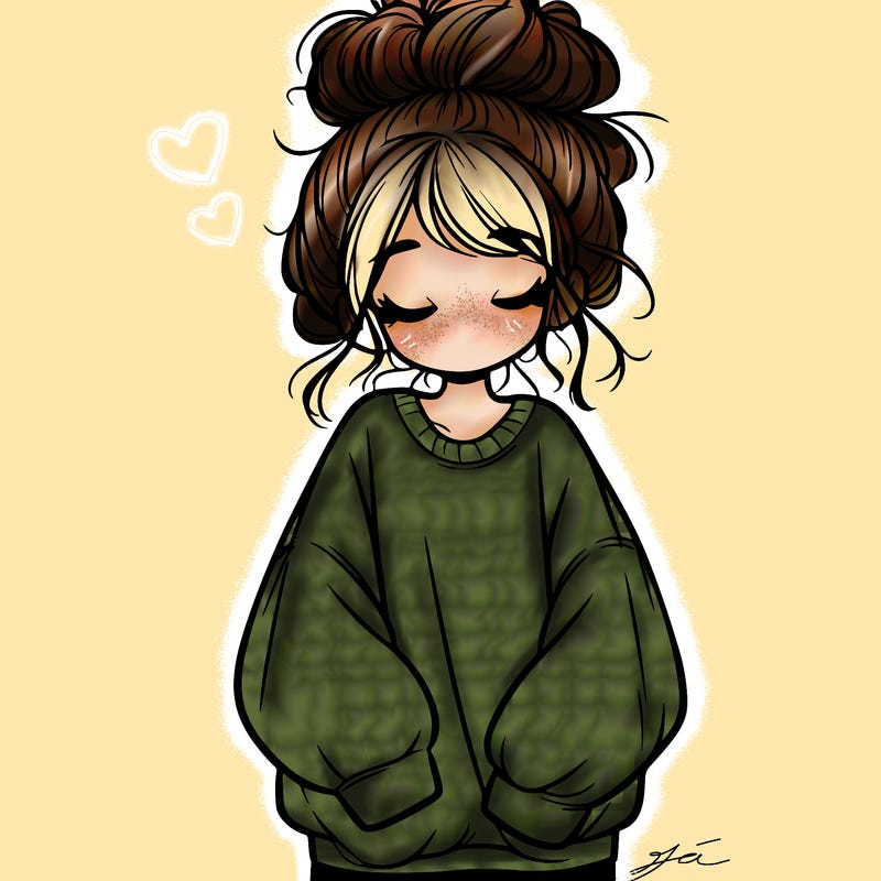 girl with baggy sweatshirt and messy bun
