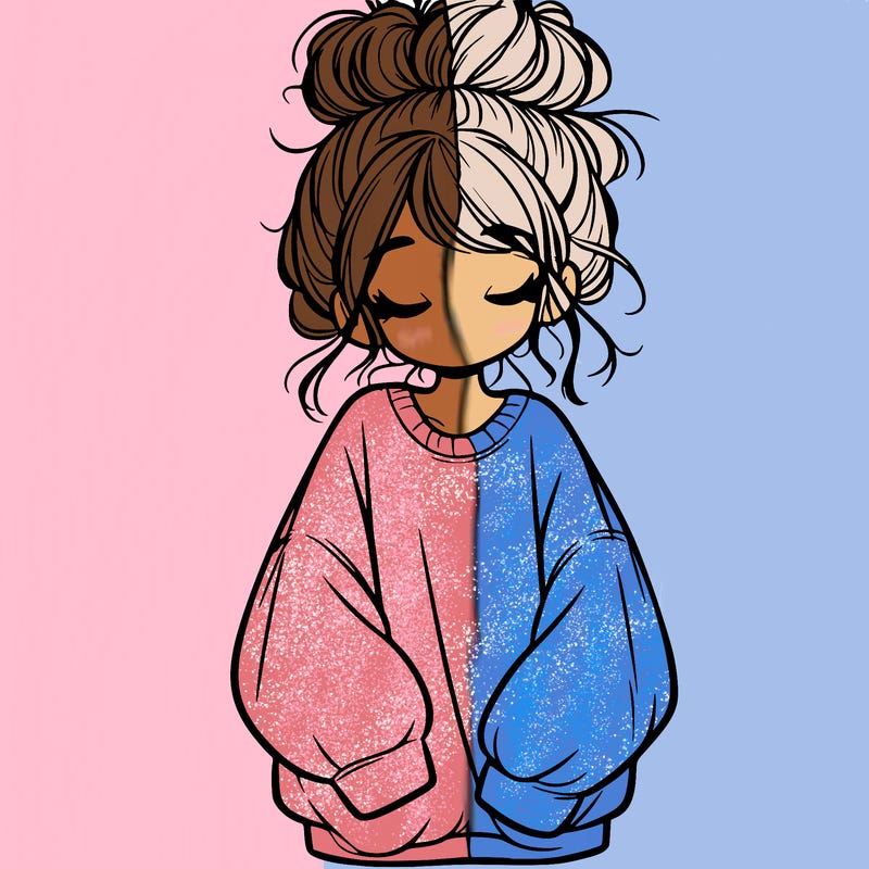 girl with baggy sweatshirt and messy bun