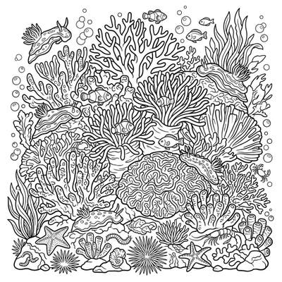 Discover the vibrant world beneath the waves with this captivating coral reef creatures coloring page. Featuring a diverse array of marine life, it's perfect for anyone who loves ocean-themed art.