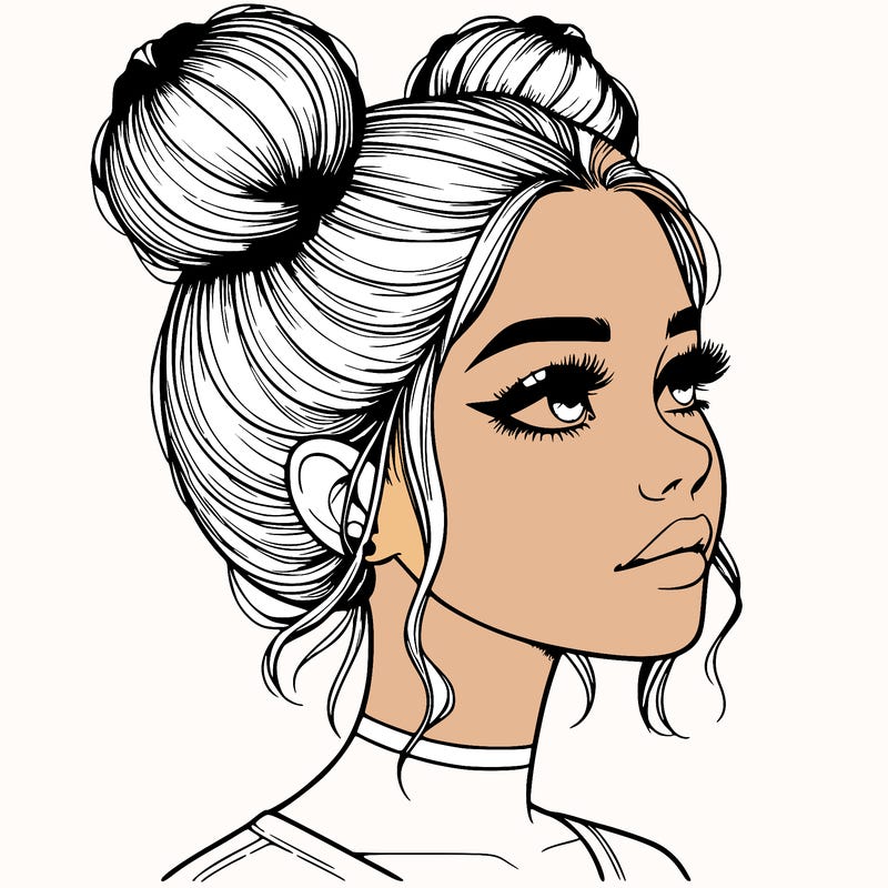 realistic girl with buns on the top of her head
