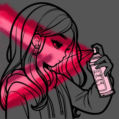 a realistic girl spray painting