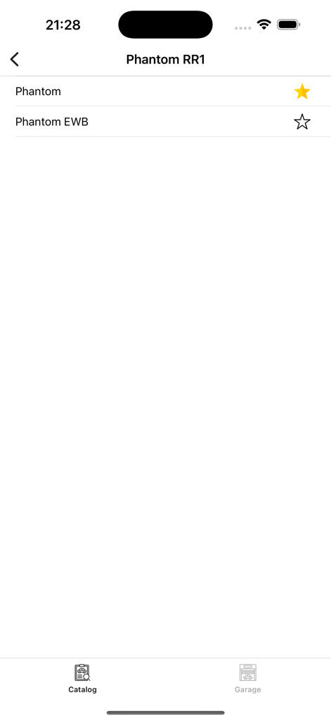 팬텀 및 팬텀 EWB 변형이 특징인 롤스로이스 팬텀 RR1 모델 선택 화면.