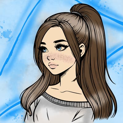 realistic girl with a high ponytail