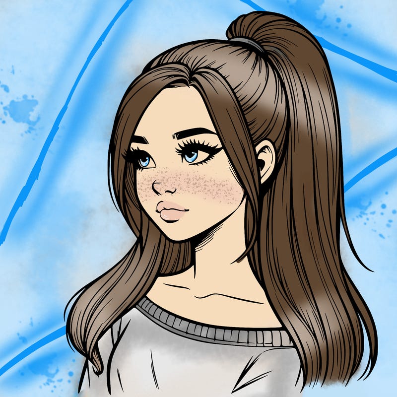 realistic girl with a high ponytail