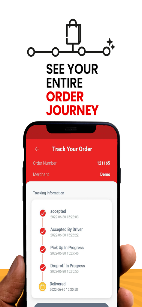 QuickCart: Food & Grocery - Real-time order tracking interface on the QuickCart mobile app showing the delivery journey