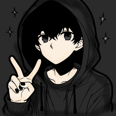 teenage manga boy in a hoodie, doing ✌