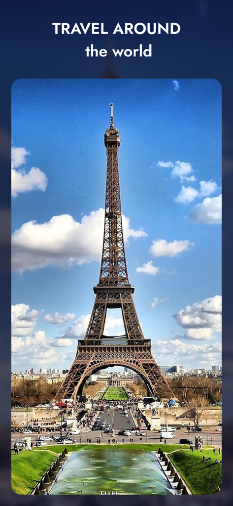 A high quality view of the Eiffel Tower in Paris as seen in the Globe 3D travel guide app