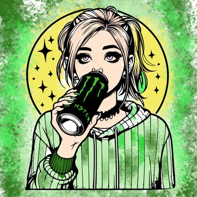 realistic girl drinking monster energy drink