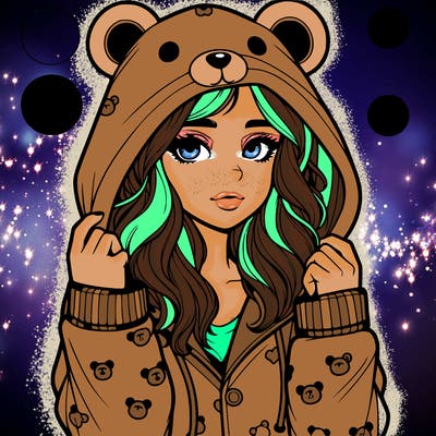 realistic girl in a animal pjs hoodie